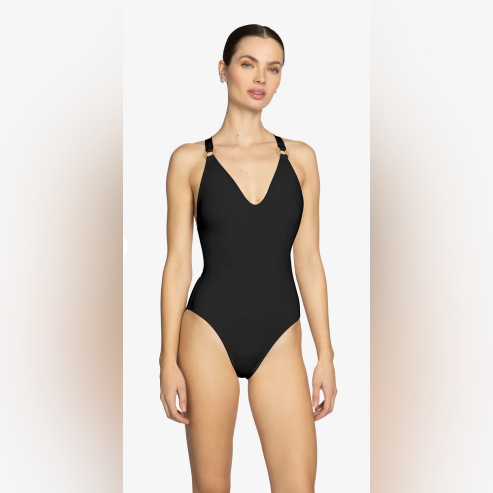 New!‎ Robin Piccone Margot Lace-Up Back One-Piece
Swimsuit Black Sz 8 $168